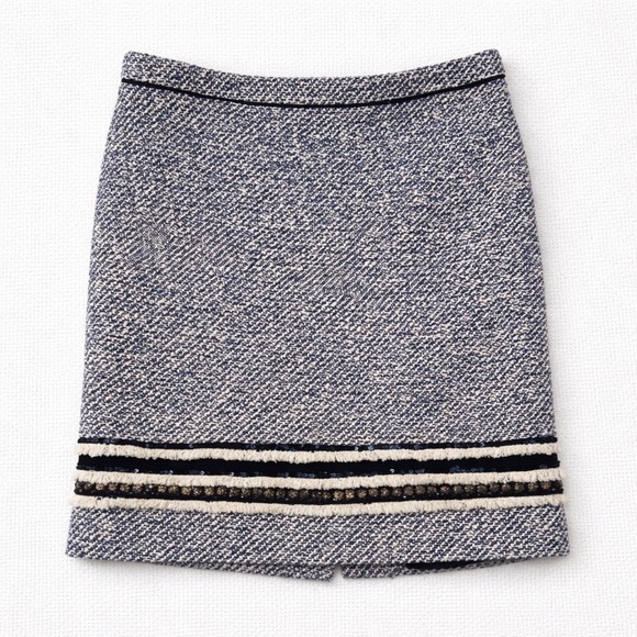 Tory Burch Dresses & Skirts - Tory Burch Navy White‎ Tweed Sequin Embellished Pencil Skirt Size 4 Business